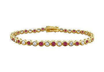 Ruby and Diamond Tennis Bracelet : 14K Yellow Gold - 3.00 CT TGW