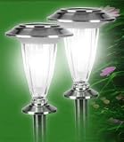 2 Traditional Stainless Steel Solar Garden Lights-White