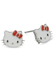 Hello Kitty by Simmons Jewelry Co. Enamel Face and Red Enamel Bow Girls Stud Earrings