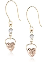 14K Tri-Color Yellow, White and Rose Gold Hearts and Beads Dangle Earrings