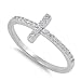 Christian Sideway Cross Cubic Zirconia Ring Sterling Silver 925