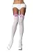 Opaque Thigh High Nylon Stocking with Retro Flower Charm (One Size-White)