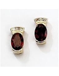 14K Yellow Gold Oval Garnet and Diamond Earrings