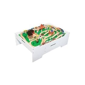 Melissa & Doug Wooden Train Table and 130 Piece Train Set Package