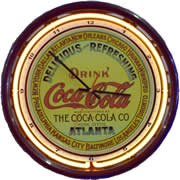Neon 17 Inch Tin Wall Clock Drink Coca-Cola Yellow