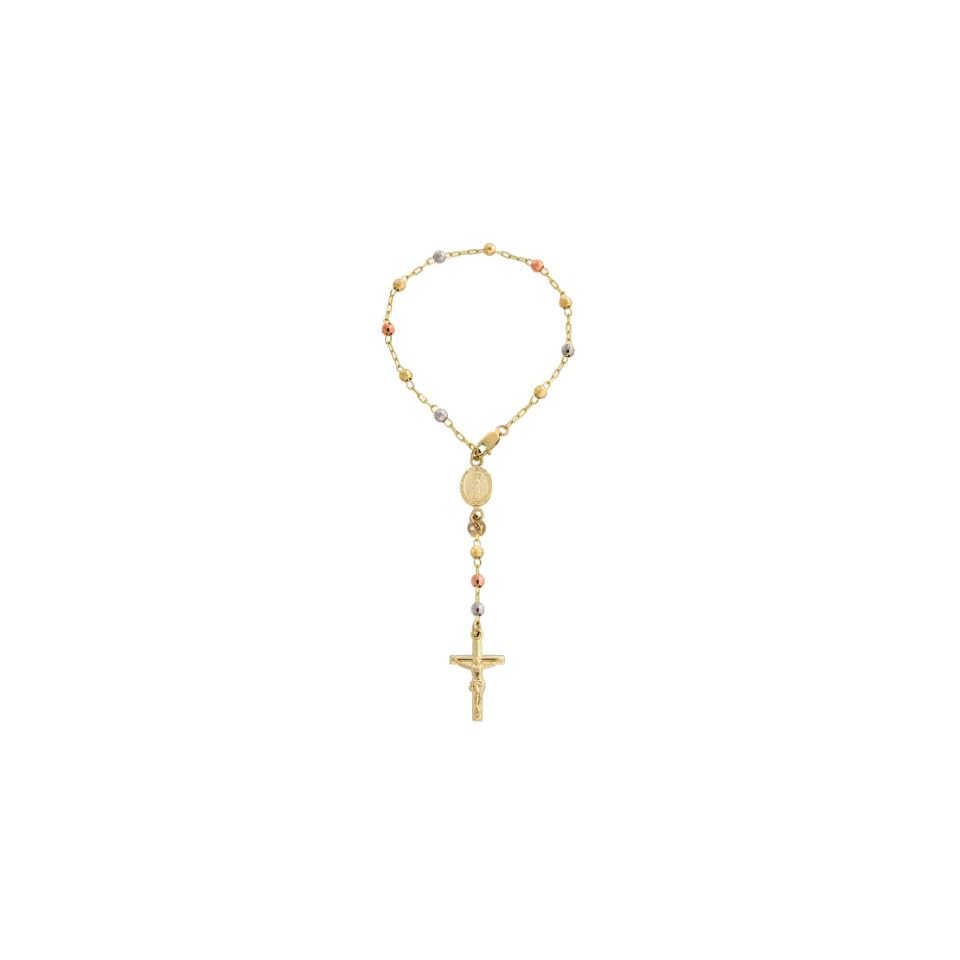 14k Yellow, White and Rose Gold Rosary Bracelet Jewelry