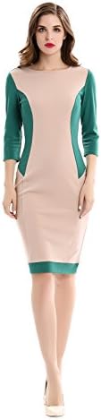Aamikast Women Autumn Winter O-neck 3/4 Sleeve Patchwork Party Pencil Vintage Women Dresses D0531 (Middle)
