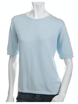 Bill Blass Women's Crew Rib Short Sleeve Sweater, Sky Blue, 2X