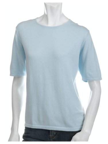 Bill Blass Women's Crew Rib Short Sleeve Sweater, Sky Blue, 2X