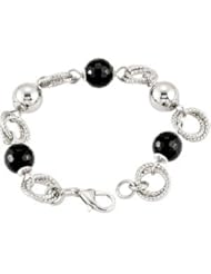 Stainless Steel Onyx & Circle Bracelet 08.00 Inch olished Onyx Fb308