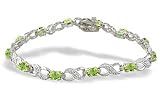 14K White Gold Genuine Oval Peridot and Diamond Bracelet