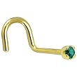 Solid 18KT Yellow Gold (May) 1.5mm Genuine Green Diamond Right Nostril Screw- 20 Gauge