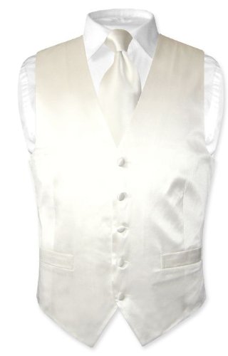 Biagio Men's OFF-WHITE / IVORY SILK Dress Vest NeckTie Set for Suit or Tuxedo