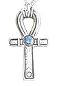 Silver-Tone Pewter Egyptian Ankh with Blue Crystal Pendant Necklace