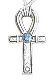 Silver-Tone Pewter Egyptian Ankh with Blue Crystal Pendant Necklace