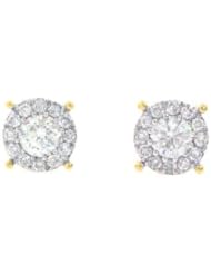 Ladies 14K Yellow Gold 0.84Ct Round Cut Diamond Designer Stud Earrings 6.3MM