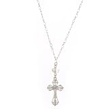 The Vatican Library Collection Silver-Tone Black Diamond Bead Cross Necklace, 16
