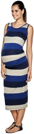 Imanimo Annabelle Bold Stripe Maternity Maxi Dress - Blue Stripes - Large
