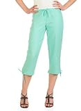 Womens Linen Capri Pants w/ Ruching Ties