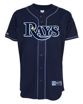 MLB Youth Tampa Bay Rays B.J. Upton Navy Alternate Short Sleeve 6 Button Synthetic Replica Baseball Jersey Spring 2011  (Navy, Medium)
