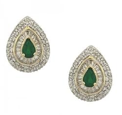 14KT Gold Cocktail Stud Earrings Emerald Diamond