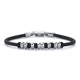 Strikingly Elegant: Stainless Steel Bead and Rubber Ring Bracelet for Men