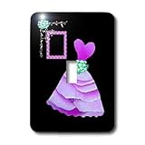 Jaclinart Dress Flowers Floral Bouquet Checkerboard Nature - Purple dress with teal green flowers and checkerboard frame - Light Switch Covers - single toggle switch