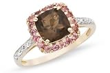1 1/2 Carat Smokey Quartz, Pink Tourmaline & Diamond 14K Gold Ring
