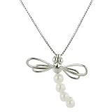 Sterling Silver White Freshwater Cultured Pearl Dragonfly Pendant (4-4.5mm), 18