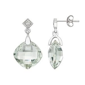 Click here to buy 11 Carat Green Amethyst and Diamond Sterling Silver Earrings by Ice.com.