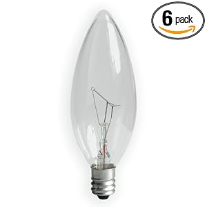 GE 48393 25 Watt Decorative Blunt Tip Candelabra Base Light Bulb, Crystal Clear, 6 Pack... by 