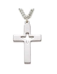 .925 Sterling Silver Holy Spirit Peach Dove Necklace in a Pierced Cross Pendant Design Christian Jewelry Womens Religious Jewelry Gift Boxed.w/Chain Necklace 24" Length Gift Boxed.