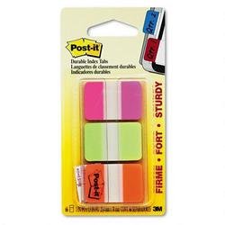 3M Post-it(R) Durable Tabs, 1 x 1 1 2, Fluorescent Green Orange Pink, Pack Of 3 by Message Pads