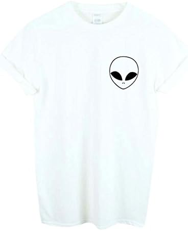 Hipster Shirt Aliens T Shirt Crop Top for Lady Funny White Top Tees (XL)