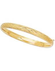 14K Solid Yellow Gold Diamond Cut Laser Cut Bangle Bracelet 7"