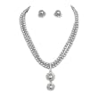 Double Gray Faux Pearl Strand With Faux Pearl Crystal Dangle Pendant Necklace and Earring Set