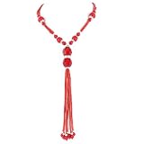 Red and Silvertone Bead Necklace with Red Faceted Stones, CZs and a Silvertone Clasp
