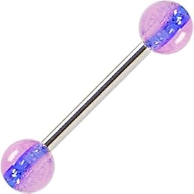 High Ball Blue Stripe Glow-N-Dark Barbell Tongue Ring by Glow Tongue Rings
