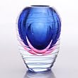 Hand Blown Blue & Pink Sommerso Oval Art Glass Vase with Polished Stripes 5.5" tall