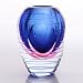 Hand Blown Blue & Pink Sommerso Oval Art Glass Vase with Polished Stripes 5.5\