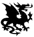 A silhouette of a BRITISH style DRAGON 24 inch high vinyl decal available in three colors, BLACK, RED and WHITE.
