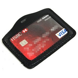 Cosmos ® Black 5 Pcs Faux Leather Business ID Badge Card Holder - Horizontal (Top Loading) with Slot & Chain Holes with Cosmos Fastening Strap