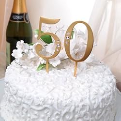 Cathy's Concepts 50th Wedding Anniversary Rhinestone Cake Topper, Gold