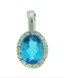 14k White Gold Blue Topaz Diamond Bezel Pendant