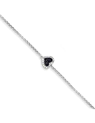 14k White Gold Diamond & Sapphire Heart W/.5in Ext. Bracelet