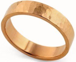 Childrens Toyshop  Jewelry : 18K Rose Gold Flat Heavy Classic-Fit Wedding Band with Hammered Finish, 4mm Wide