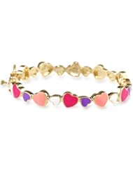 Little Miss Twin Stars Girls 14K Gold Plated Multi-Color Hearts White Enamel Bangle Bracelet