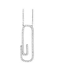 Paperclip Cubic Zirconia CZ Diamond Encrusted Sterling Silver Pendant Chain Necklace 16" 18"