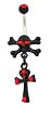 Stainless Steel Belly Ring - Skull with Crossbones - Dangling Cross