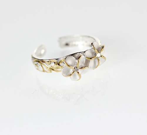 Sterling Silver Two Tone Double Plumeria Toe Ring, *FREE Shipping from Hawaii